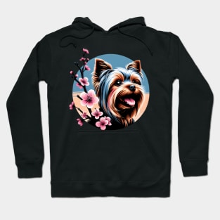 Yorkshire Terrier Enjoys Spring Amid Cherry Blossoms Hoodie